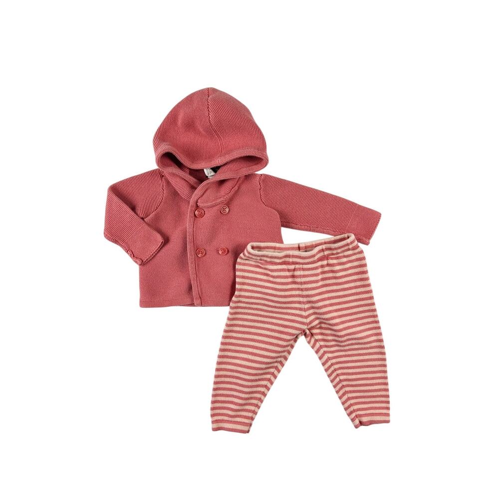 Tea Collection Pima Cotton Sweater Knit Set Coral Pink 6-12 Months